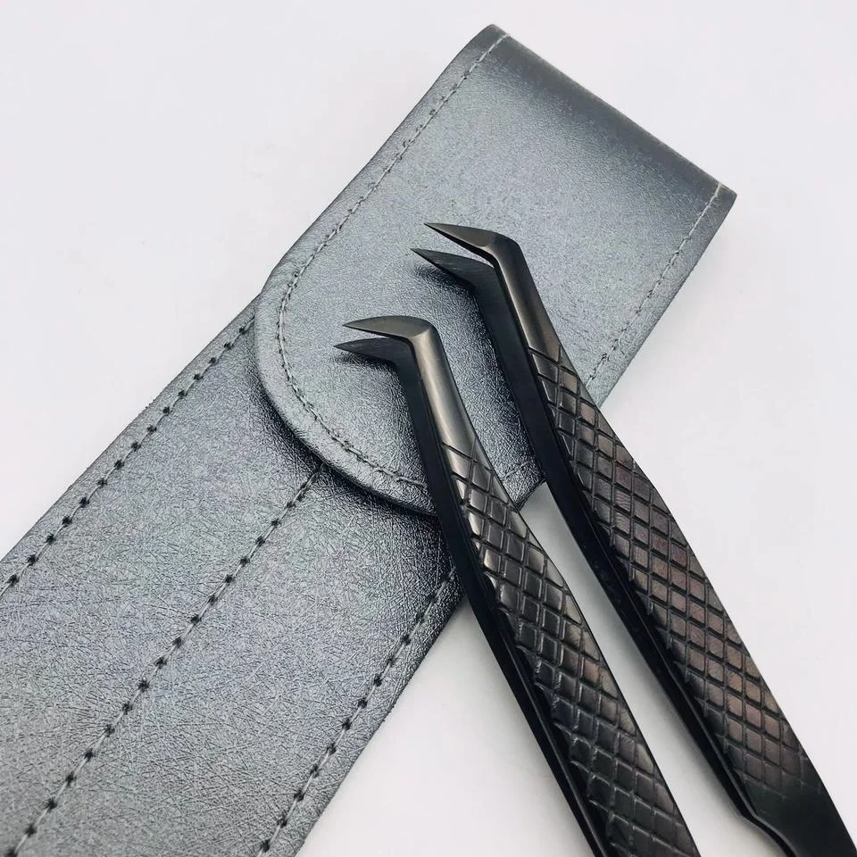Wholesale Low MOQ Black Plasma Sustainable Steel Mega Volume Eyelash Extension Tweezers Professional Pointed round Boot Tweezer