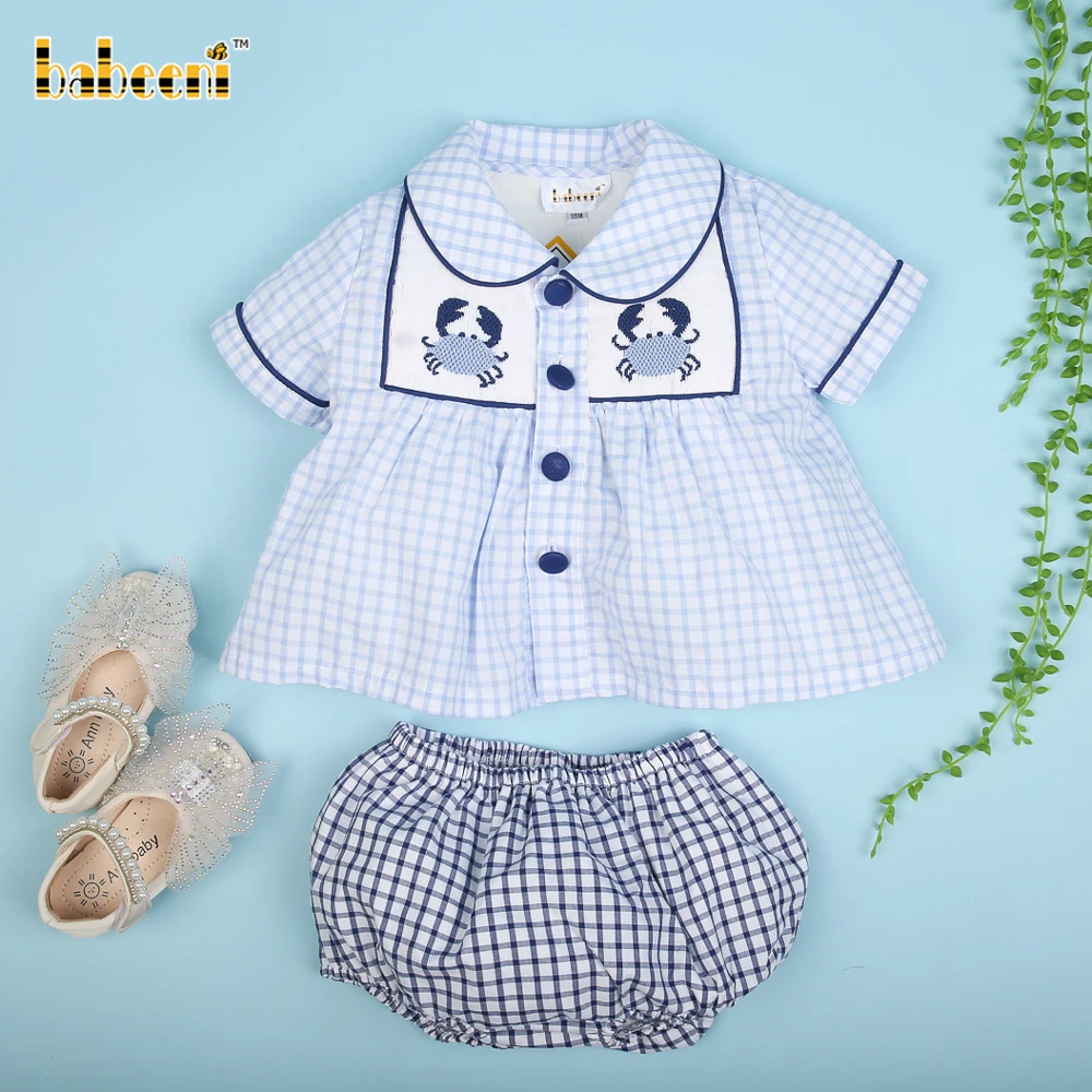 Crab hand smocked boy short set OEM ODM customized hand made embroidery wholesale manufacturer - BB3069