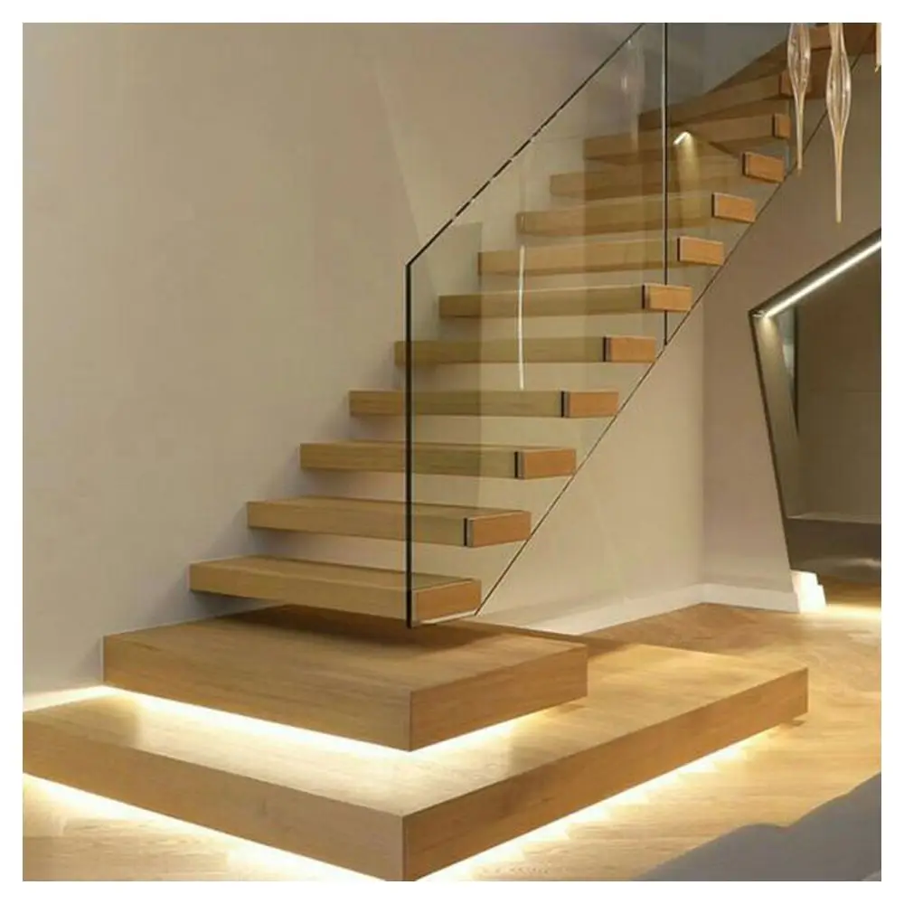 Prima High Perfect Quality Staircase Handrails Floating Exquisite Concise Fabulous Floating Staircase with Led Lights