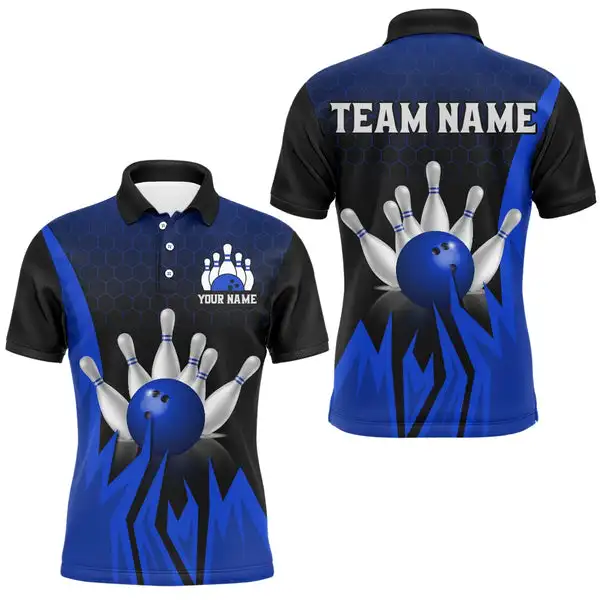 Mens Bowling Polo Shirts Custom Flame Lightning Thunder Bowling Team Jersey Bowling Team League Shirt