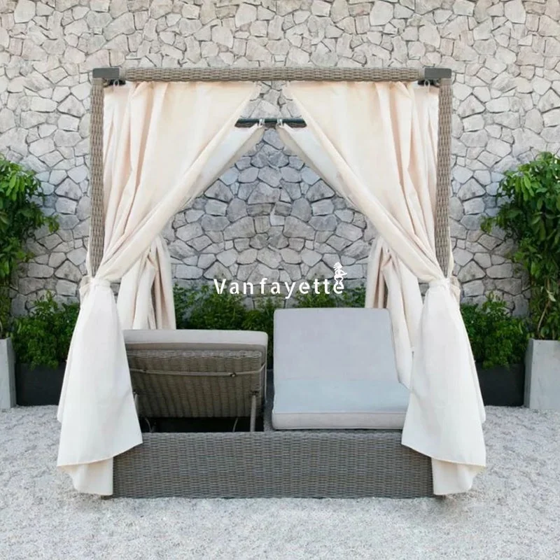 Double Pool Lounge Chair Double Sunbeds for Sale Double Outdoor Lounger Double Sunbed Chaise Lounge with Canopy