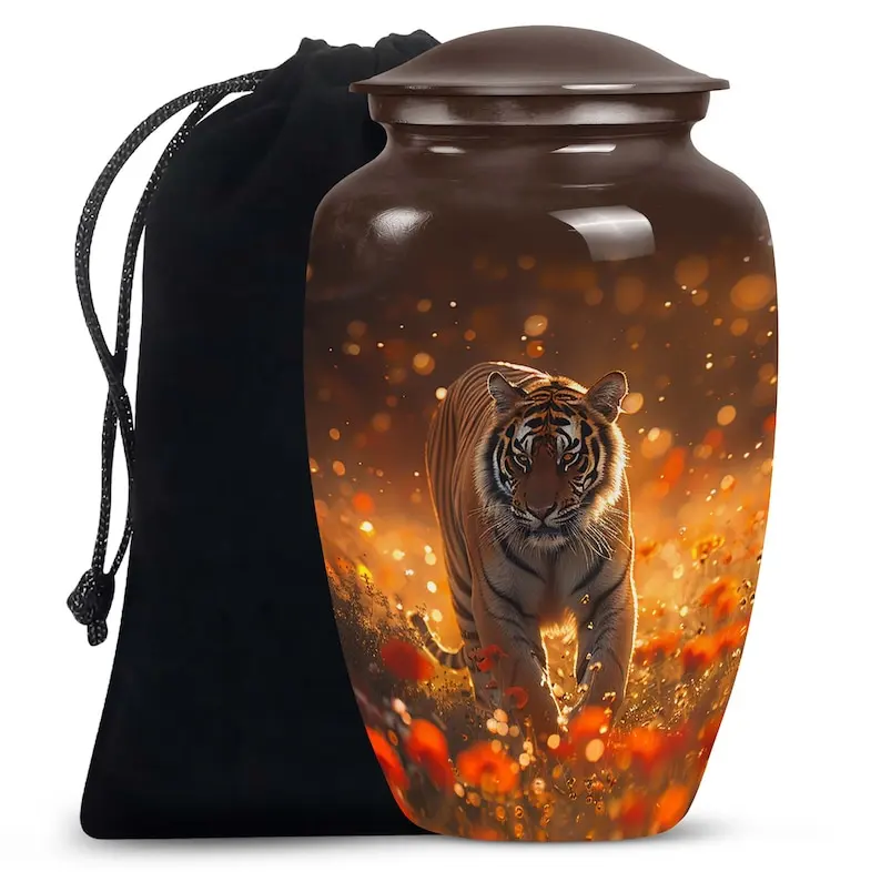 Tiger Spirit Funeral Urn Deep Mahogany Warm Amber Ashes Urn for Ashes Cremation Ashes Decorative Modern Animal King