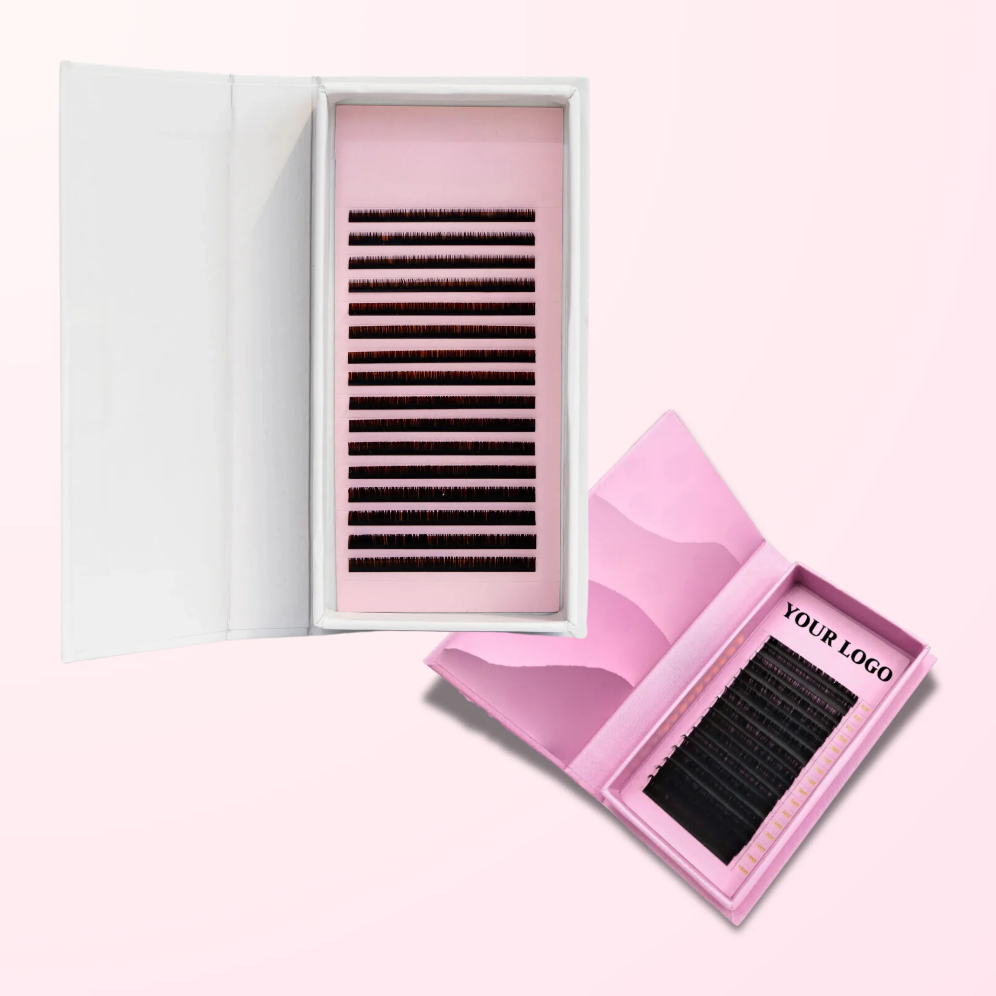 Lash Trays Custom Luxury Mix 8-15mm Soft Silk Volume Dark Matte Faux Mink Eyelashes Eyelash Extension Wholesale