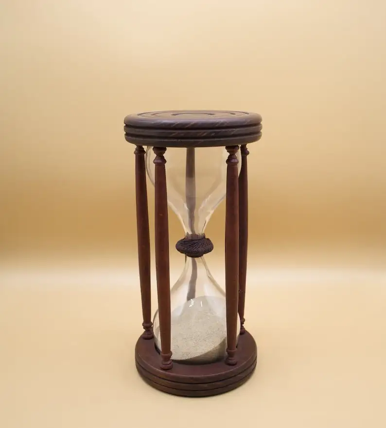 Solid Brass Sand Timer Wooden Hourglass Engraved for Home and Office Decor