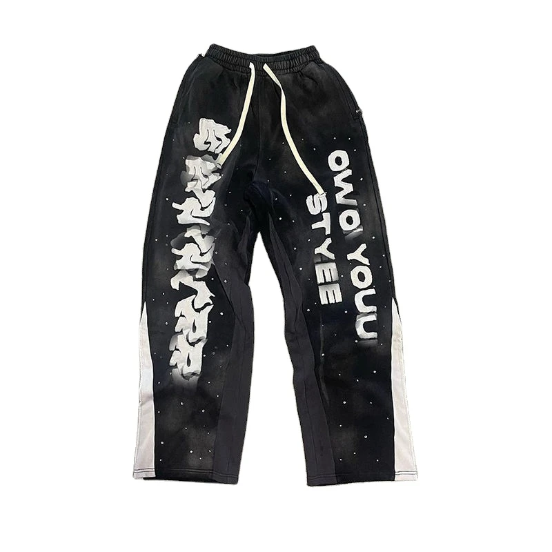 Acid wash Sweatpants Casual Flared Jogger Track Graffiti Paint Splatter Pants Men Flare Sweatpants Acid Washed Flared Sweatpants