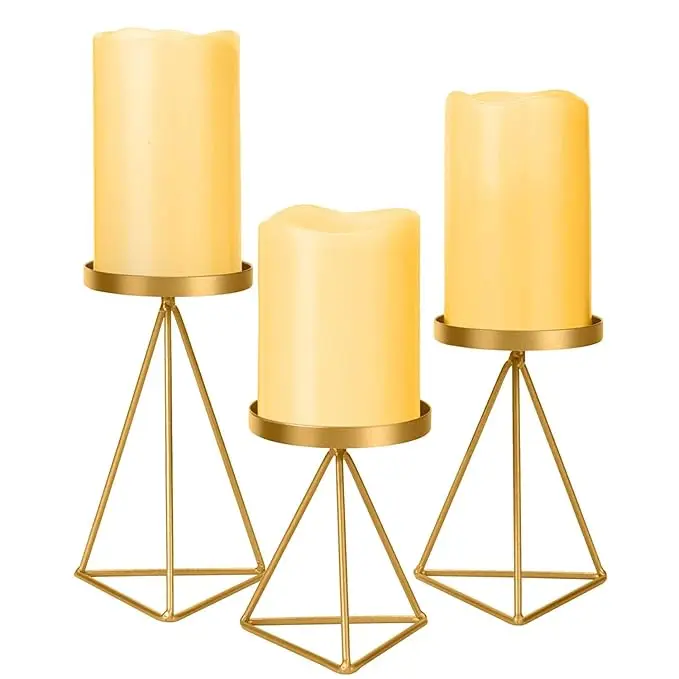 Geometric Metal Candle Holder for Pillar Candle 3.5 Diameter Candelabra Iron Candle Plate for Home Table Centerpiece Decoration