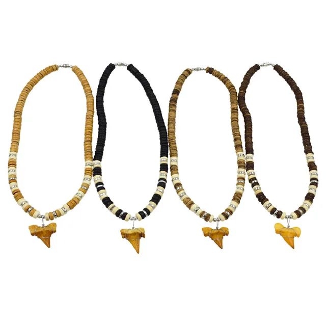Vintage Style Coconut Necklace With Pendant Artificial Shark Tooth Necklace Antique Design Sharktooth Necklace
