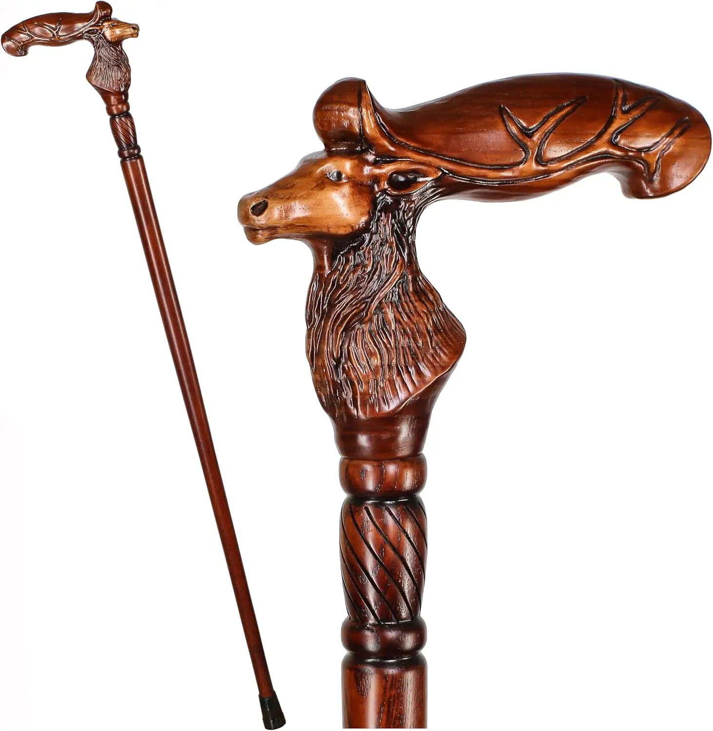 Stylish Wooden Cane with Deer Handle - Handmade, Fancy, Comfort Grip Cane - Canes for Women and Men