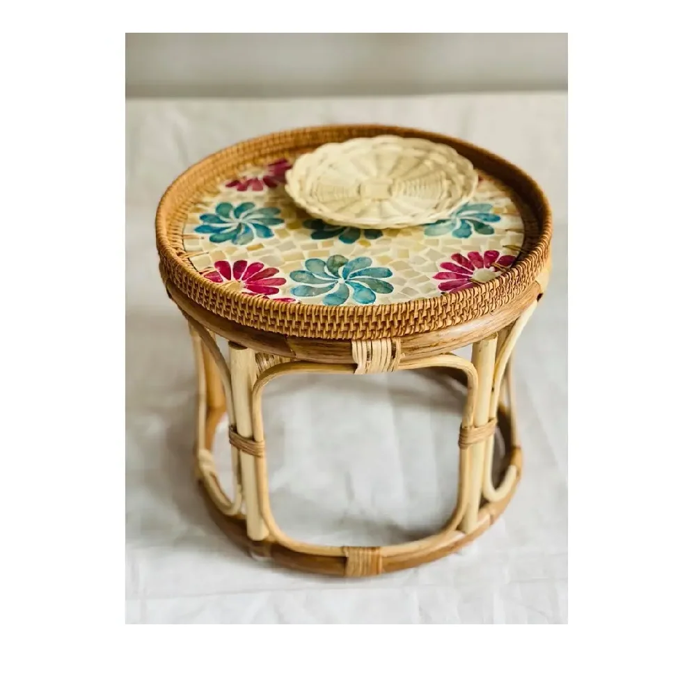 Customized Style OEM Service Home Furniture Rustic Support tea table for living room Round Rattan Tea Table Made In Vietnam