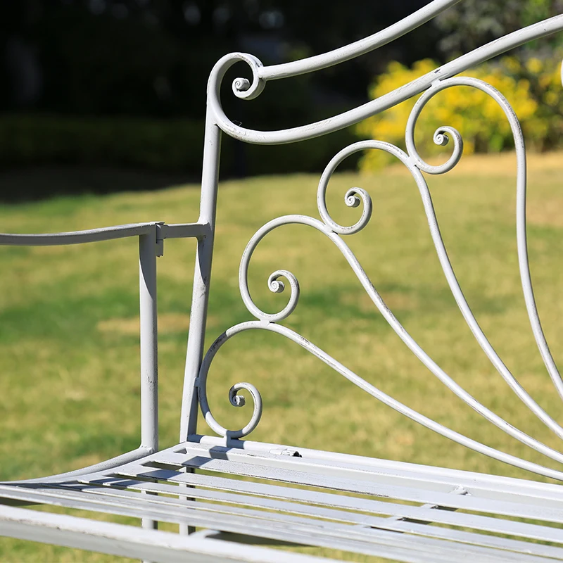 All Weather Resistance White Metal Iron Long Antique Folding Foldable Outdoor Bench Garden Benches