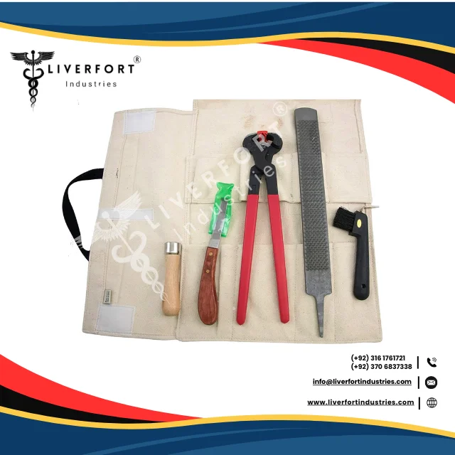 12pcs Veterinary Instrument Set Farrier Roll Pack Hoof Trimmers Rasp File Horseshoe Brush Hoof Knife Mouth Unloading Pliers Nail