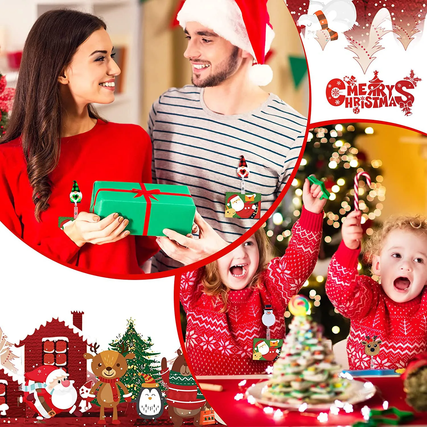 santa claus Christmas tree snowman elk felt stretchable id badge holder accessories name retractable nurse badge reel