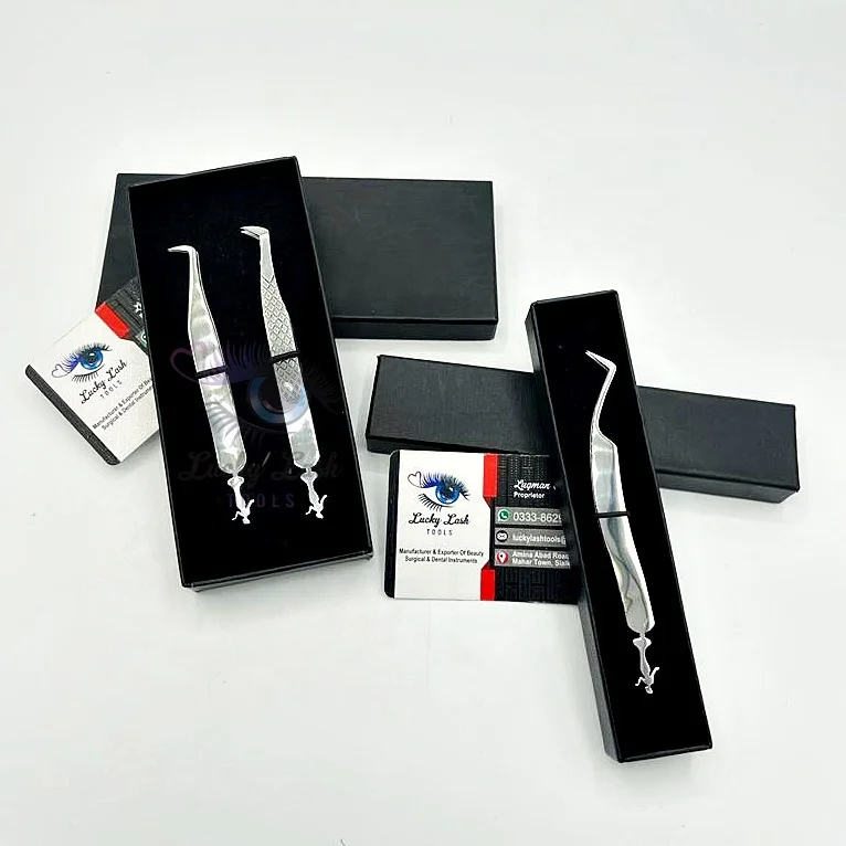 Smooth & Diamond Grip Doll Shape Tail Fully Polished Tweezers Set Eyelash Extension Tweezers false eyelashes & tools Custom Logo