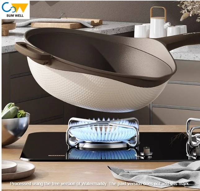 Clay two-color flat bottom wok non-stick pot household wok special for gas stoves suitable for induction cooker 30cm (suitable f
