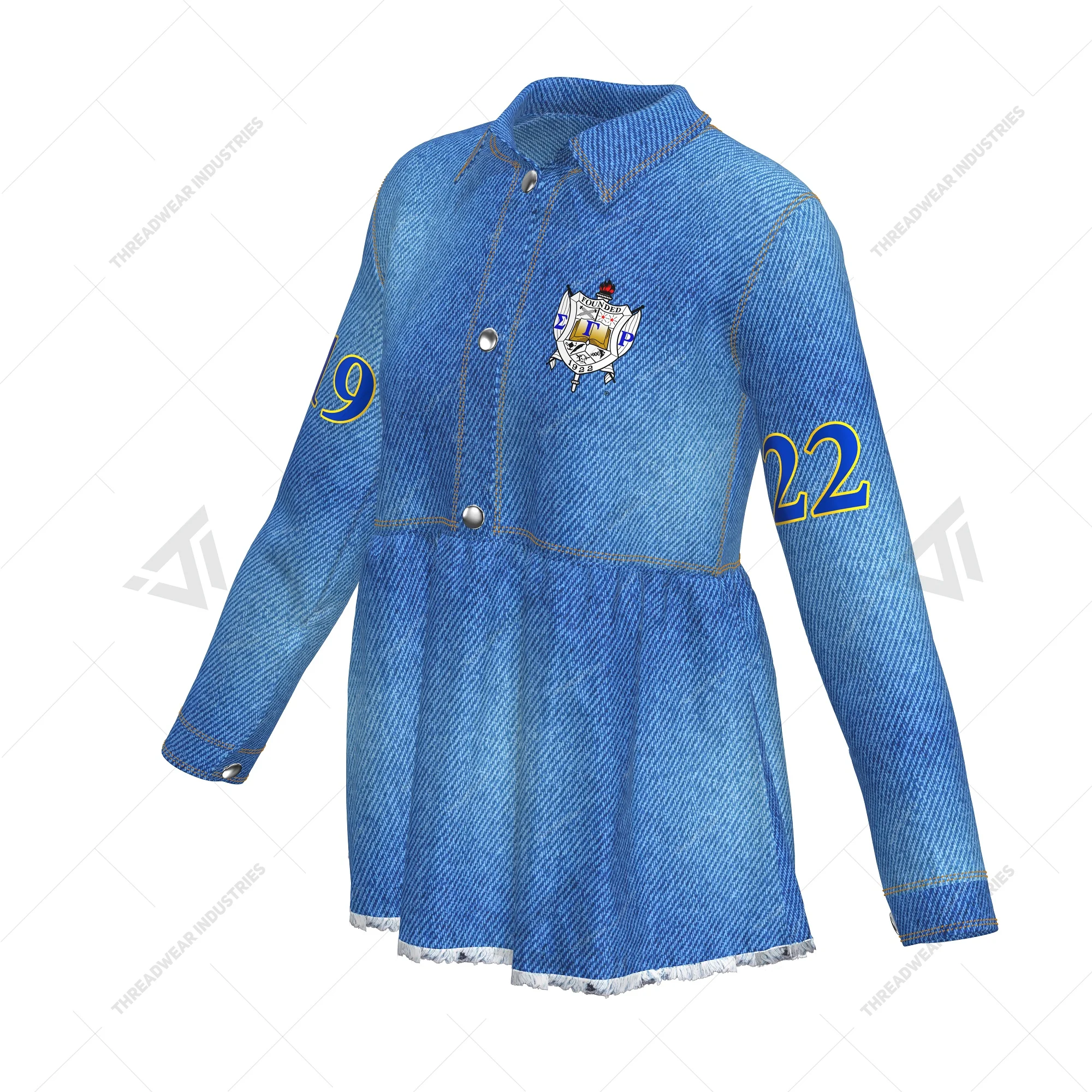 Custom Wholesale Bulk Sigma Gamma Rho Sorority Clothing Embroidered Jean Denim Peplum Jacket Top
