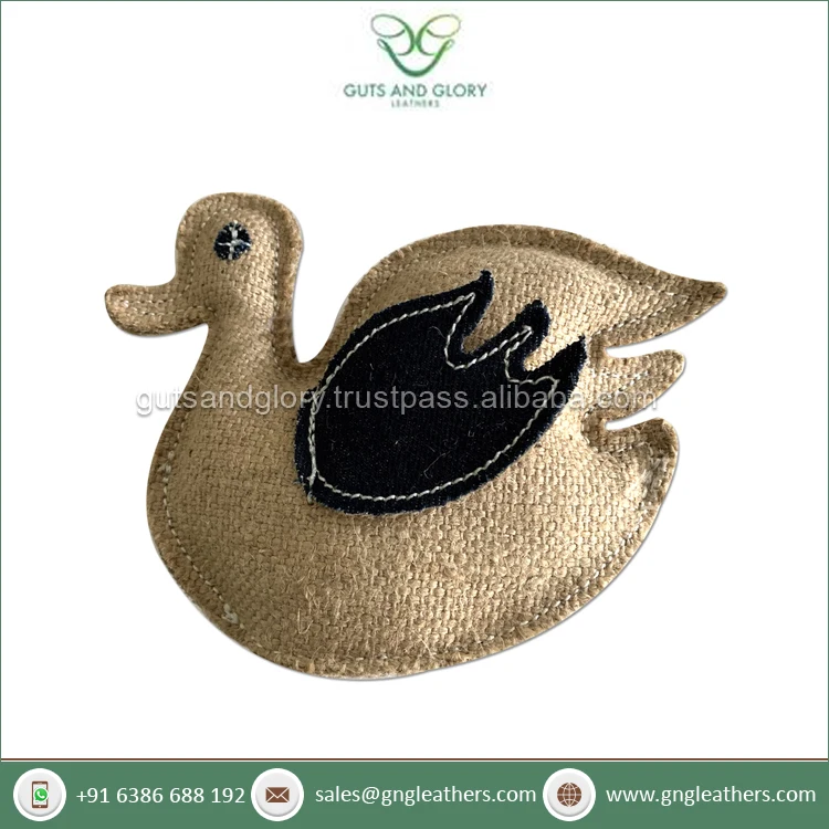 Dog Playing Toys Supplier of Dewey The Duck GNG-PT2326 Jute Duck with Suede Patch Dog Squeaky Toys / Dog Bite Toys