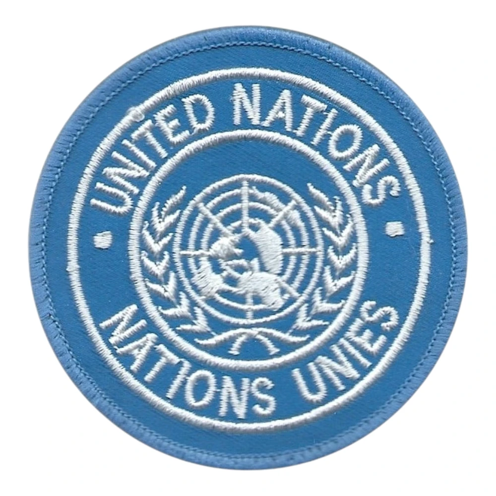 Nylon Machine Embroidery Badges United Nations Circular Arm-Badge with Globe Wreath Blue Embroidered UN Design
