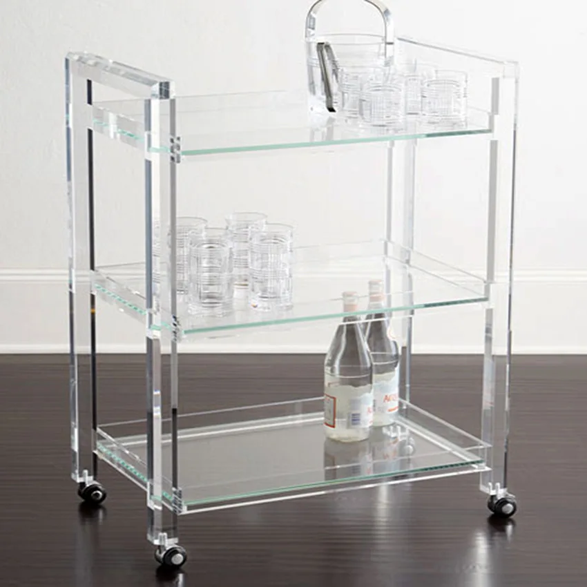 Acrylic Hotel Trolley Dining Cart Restaurant Hotel Food Delivery Service Cart Acrylic Transparent Mobile Coffee Cart