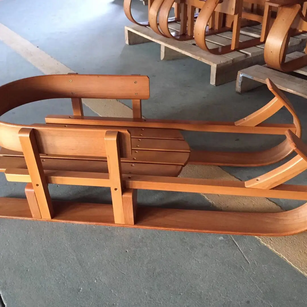 Kids outdoor wooden ice steering skating car bar steering slider pull sled