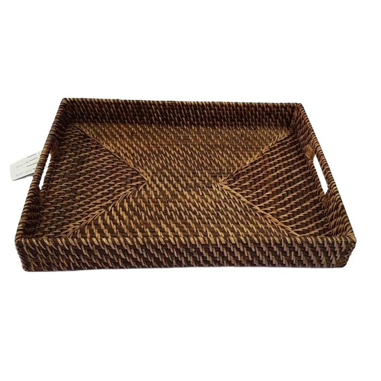 Handwoven eco friendly rectangle rattan serving tray for christmas decor kitchen storage from Vietnam