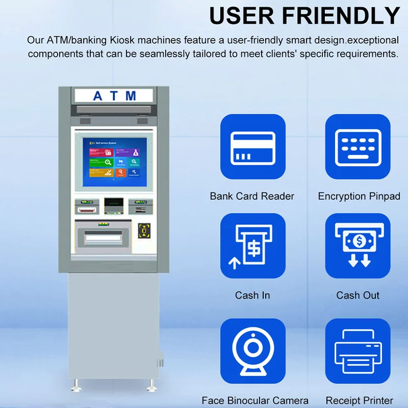 Cash Dispenser Kiosk Atm Machine Self Service Note Deposit Withdraw Cash Recycler ATM Machine