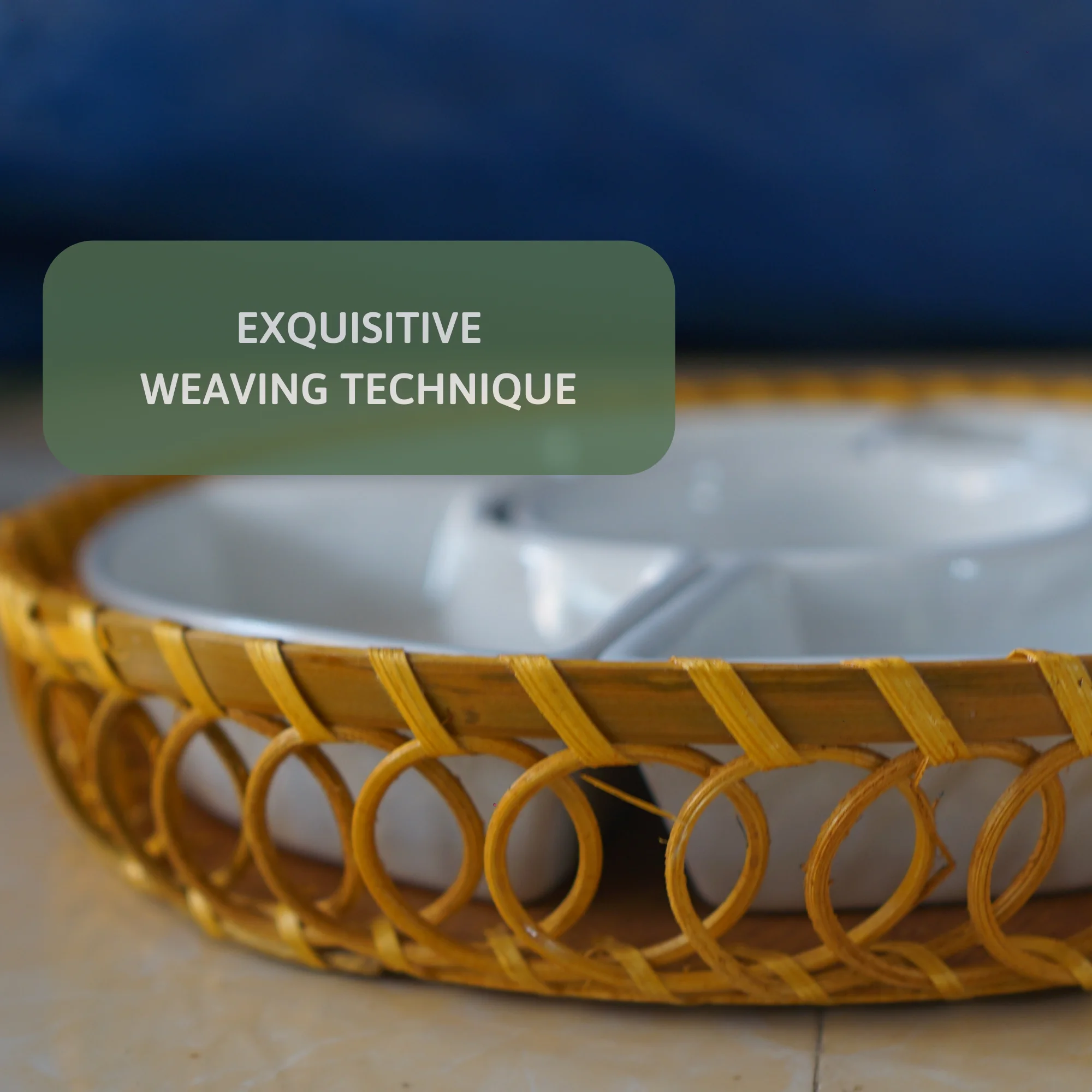 Newest Design Porcelain Mixed Rattan Dips & Chips Tray, 2023 Hot Selling Rustic Buffet Serving Tray