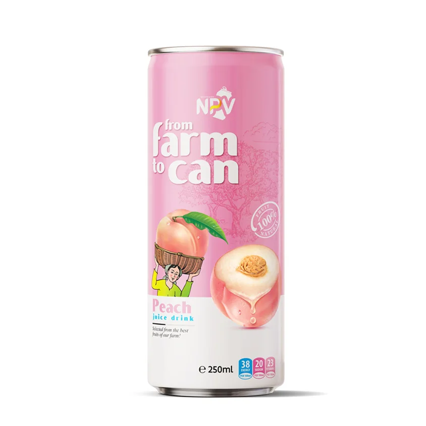 Wholesale Bulk Buy Private Label 250ml Alu Can Peach Juice Drink Beverage Manufacture Vietnam Low MOQ Fruit & Vegetable Juices