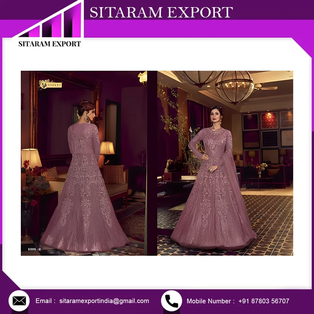 Indian and Pakistani Style Heavy Net Embroidery Multi Sequence Work Long Gowns Semi Stitched Material Buy At Best Price