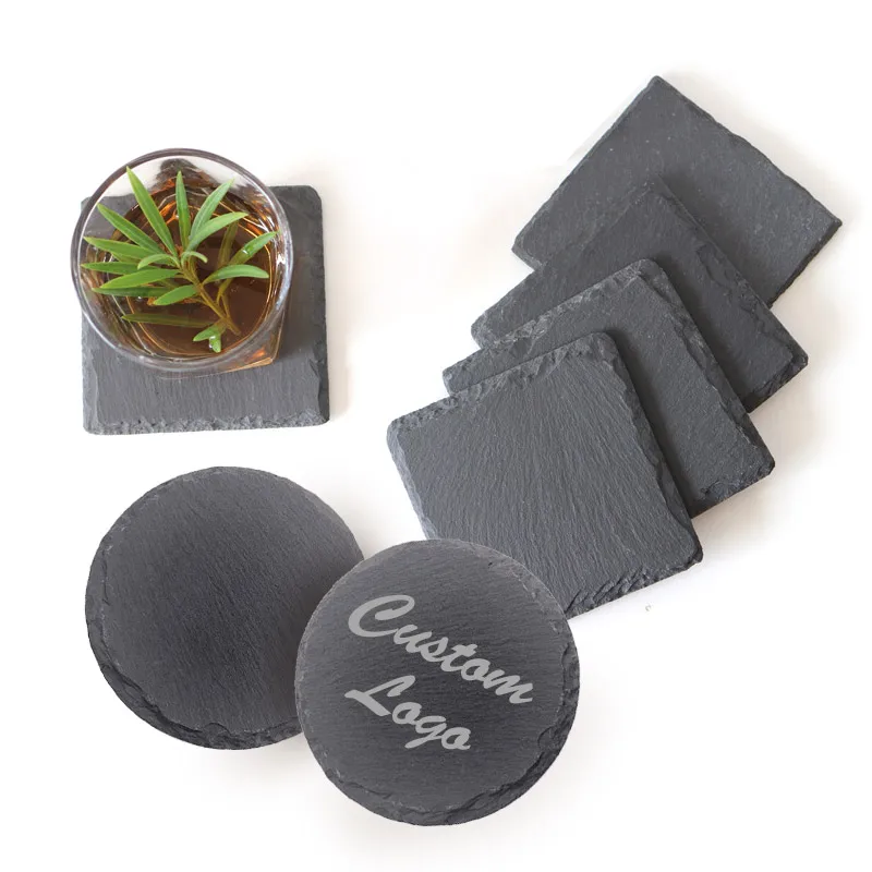 bulk drink gift tea souvenir custom logo black stone slate coasters for laser engraving