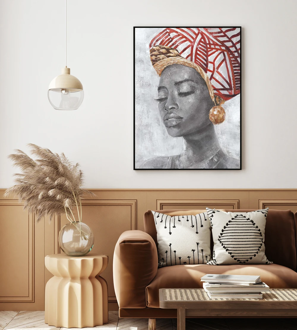 Handmade Oil Painting on Canvas Decoration Wall Hanging Home Decor Wall Art Abstract African Women Figure Hotel Living Room