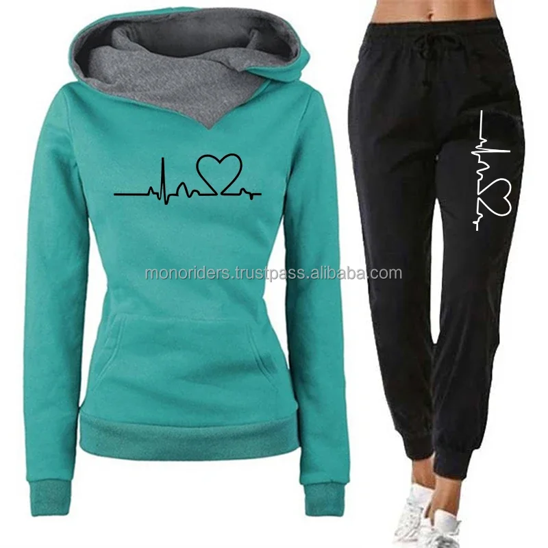 Custom Logo High Quality Sweatpants and Hoodie Set Sports Suit Track Suits Trousers Two Piece Set Jogging Tracksuit for Girls