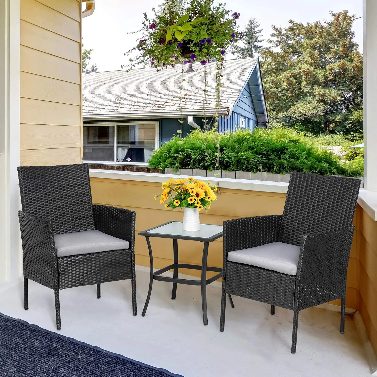 Patio Coffee Table Set Rattan Material Outdoor Furniture Coffee Shop Table And 2 Chair Set