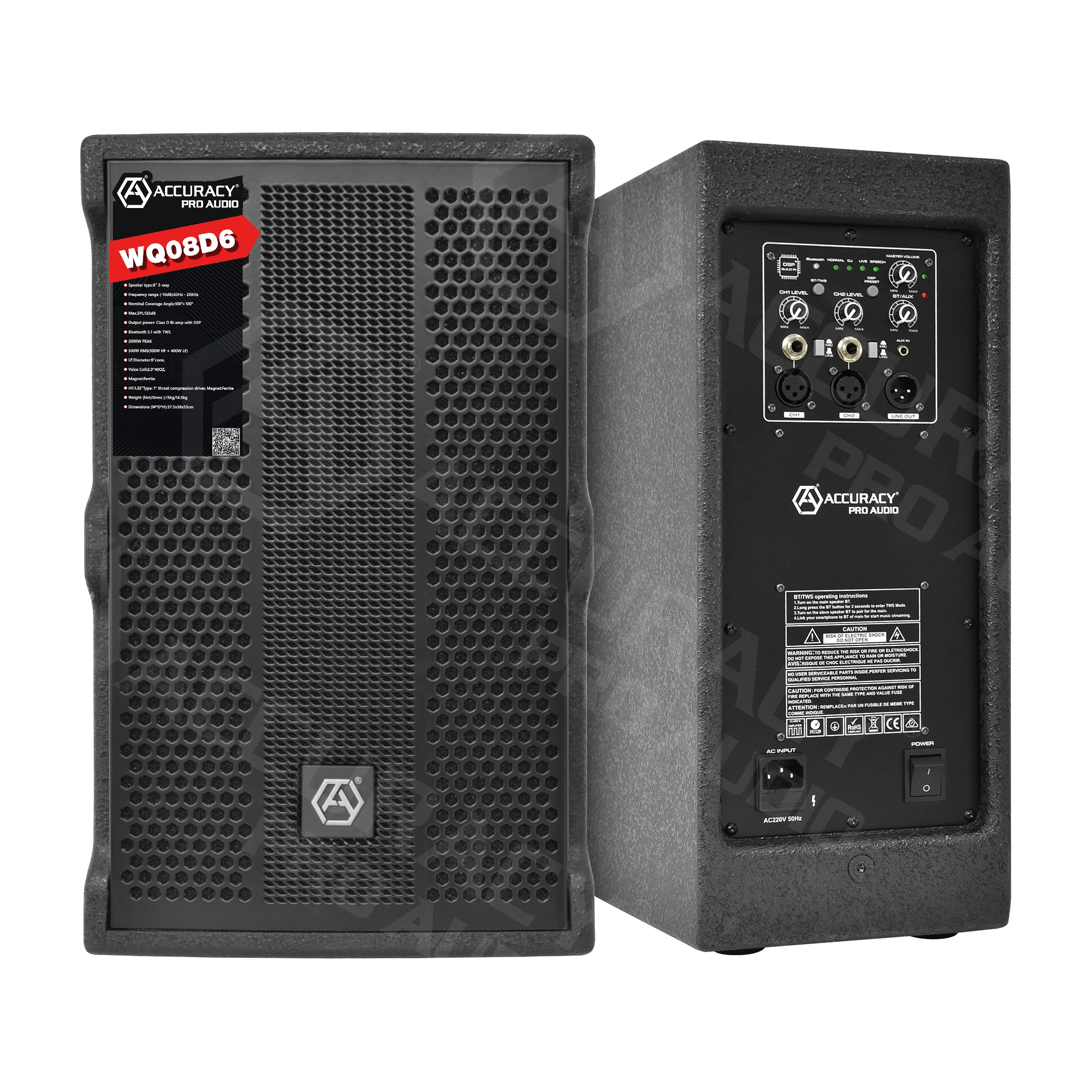 Accuracy Pro Audio WQ08D6 Premium Sound Speaker with 500W RMS and Sleek MDF Enclosure