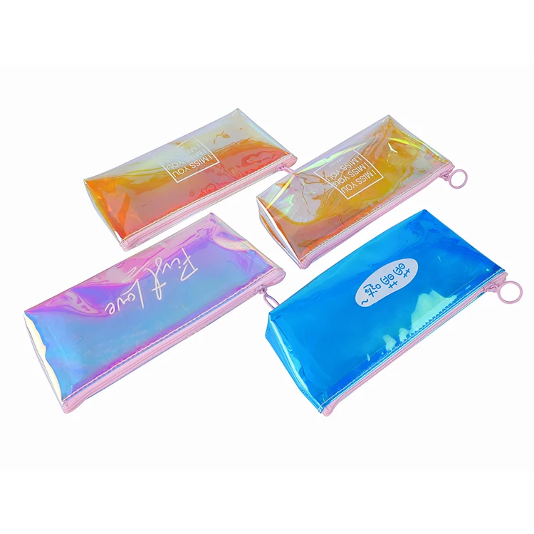 Wholesale waterproof fashion printing custom logo transparent plastic pvc cosmetic pencil bag pouch for children school