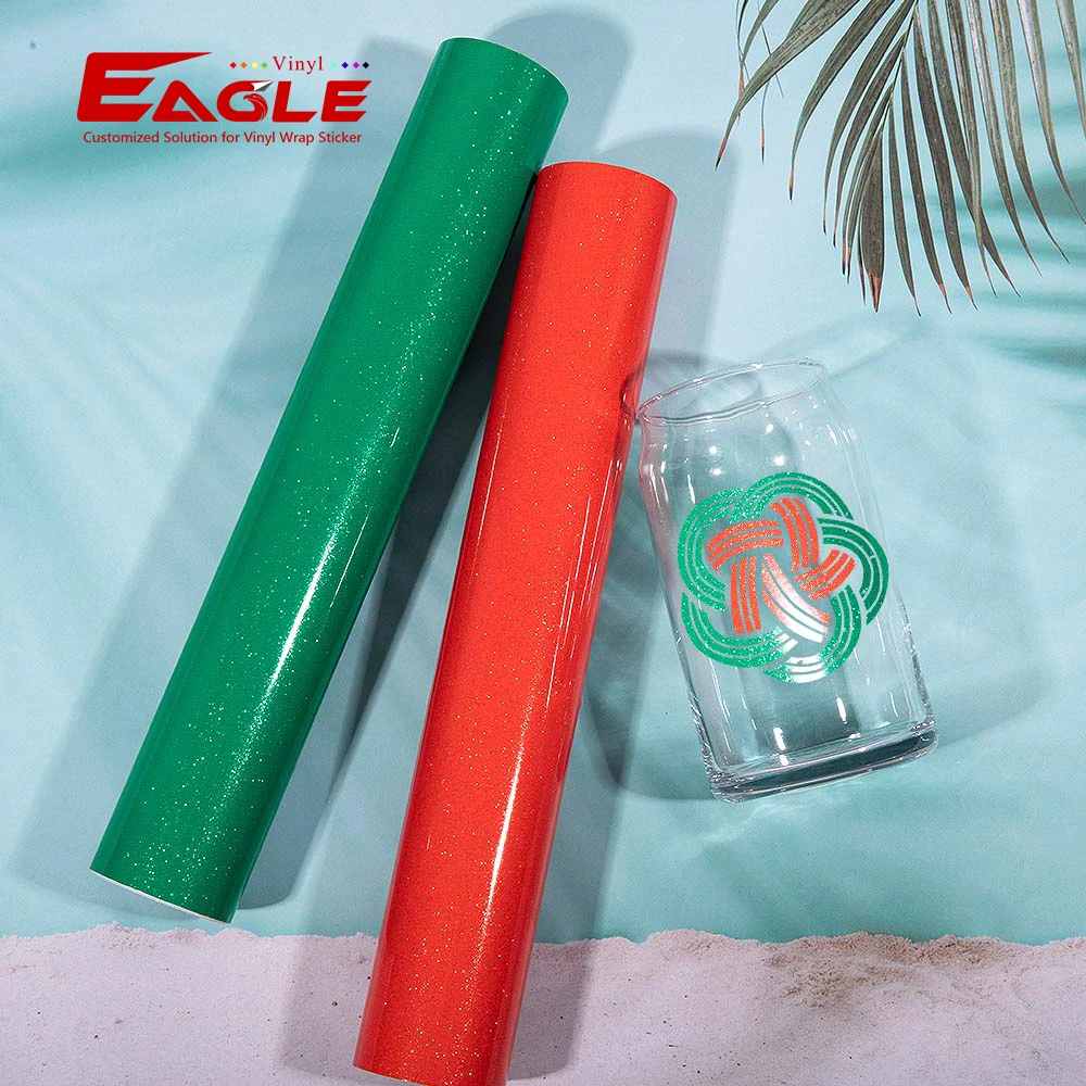 Wholesale Super Glitter Pattern Permanent Vinyl Rolls 7 Colors Self Adhesive Craft Vinyl For Cricut Cutting