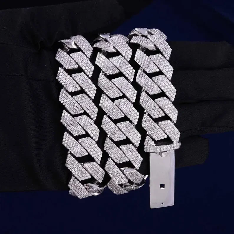925 Sterling Silver Chain 20mm Cuban Link Chain Custom Clasp With Moissonite GRA Certified Pass On The Diamond Tester