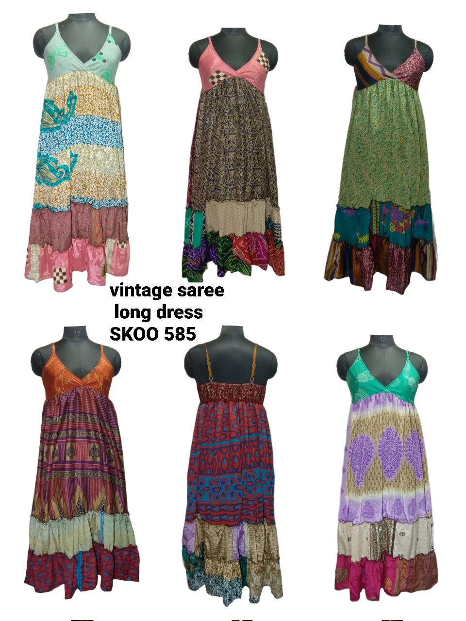 New Indian Vintage Style Silk Saree Multi-Color Printed Long Summer Dress with Sexy Sleeveless Lace Decoration Hot Sale