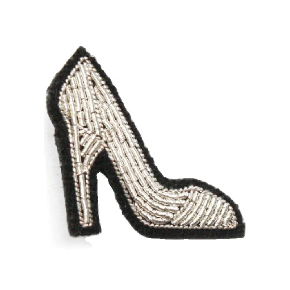 High Heel Silver Bullion Brooch Pin Handmade Bullion Wire in Gold or Silver Brooches Hand Embroidery Motifs Patches
