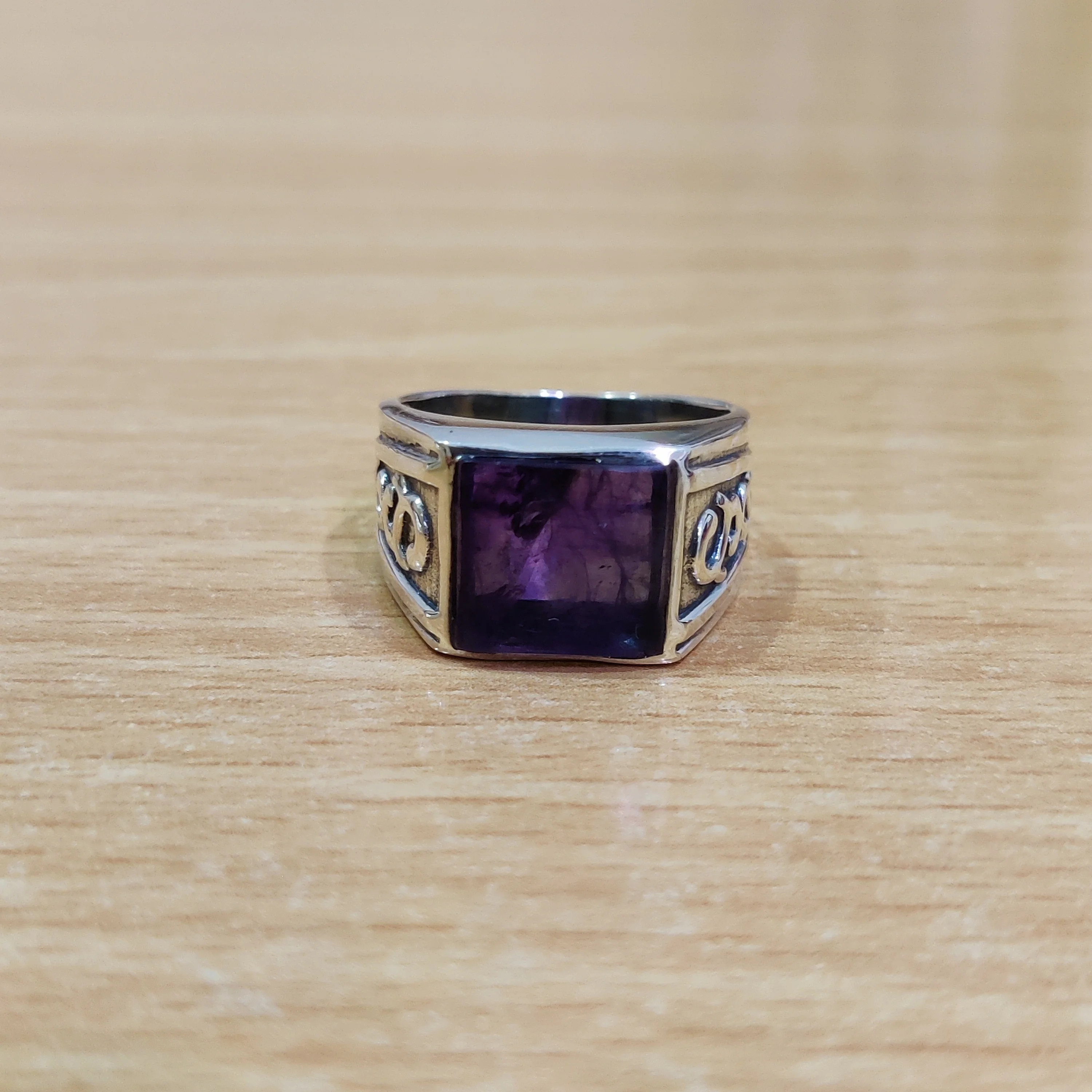 mens silver ring with flat amethyst stone mens silver ring collect best gift for him best selling mens ring