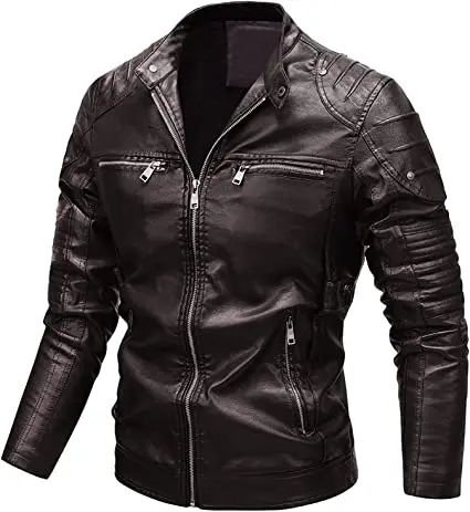 Mens Leather Jacket Genuine Leather Clothing Zipper Fashion Stylish Winter Waterproof Outdoor Biker Leather Jacket Breathable