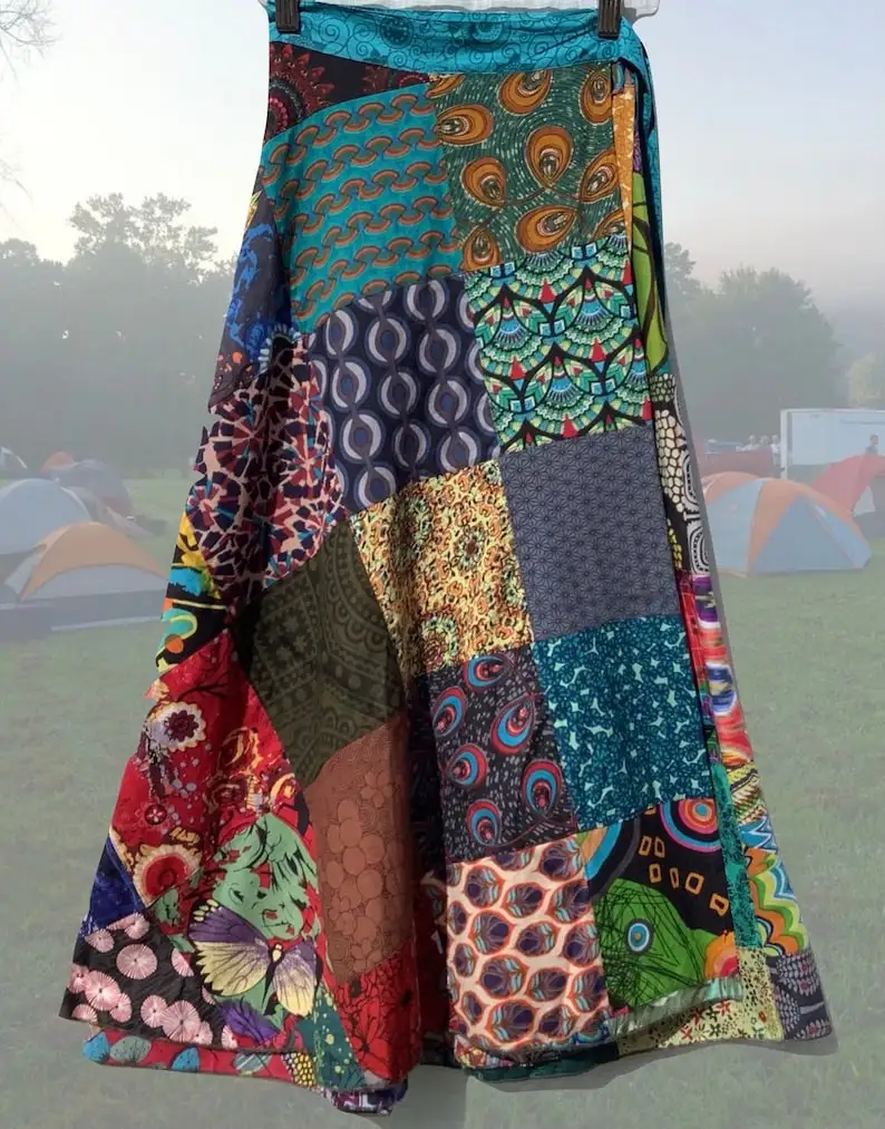 Beautiful Indian Patchwork Bohemian Cotton Long Skirt, Mixed Floral Patches Summer Skirt