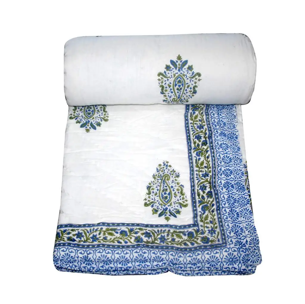 Printed Jaipur Quilt Light Weight Quilt With a Beautiful Color And Design Hand Block Printed Cotton Rajai