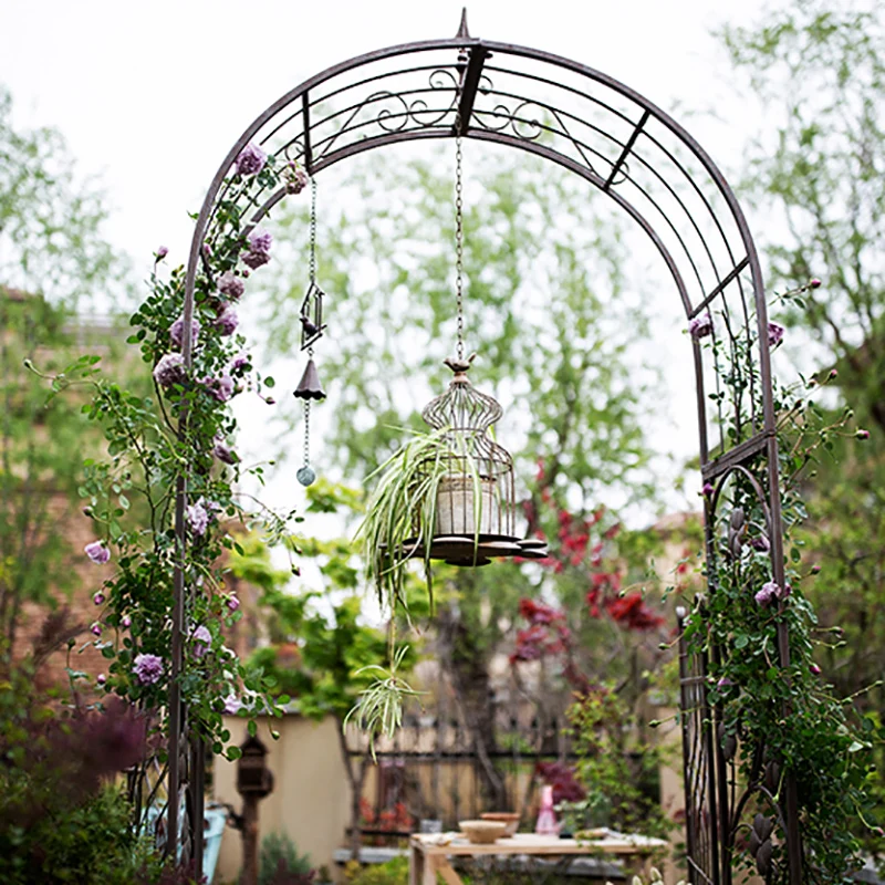 Vintage Metal Garden Arbor Trellis Climbing Plant Vine Wedding Bridal Party Lawn Decoration Outdoor Arch with Gate