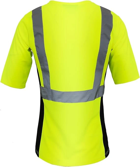 2022 Construction Breathable Fluorescent Green Custom Hi Vis Reflective Black Safety Polo Shirt breathable durable shirt