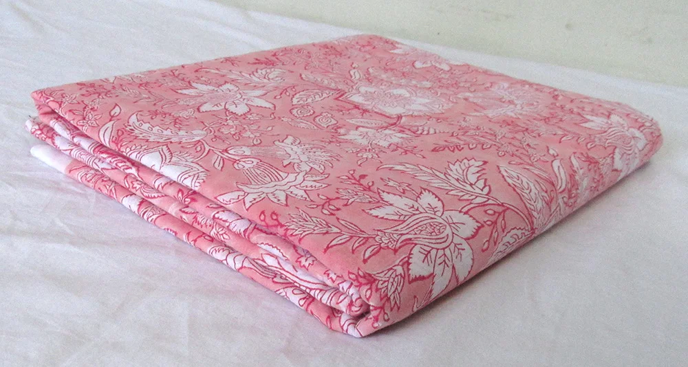 Indian Pink Floral Hand Block Print Fabric Cotton Dressmaking Sewing by the YardOpens in a new window or tab Brand new