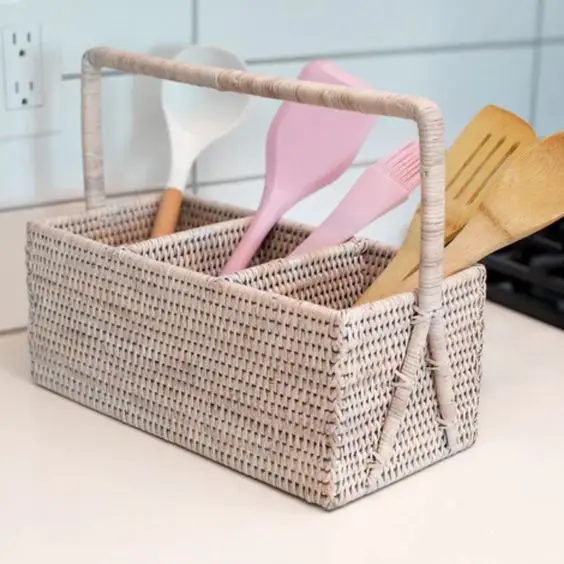 Most Popular Rattan Knife & Fork Storage Basket Holder, Tableware Arrangement Basket, Chopstick Cosmetics Storage Holder Basket