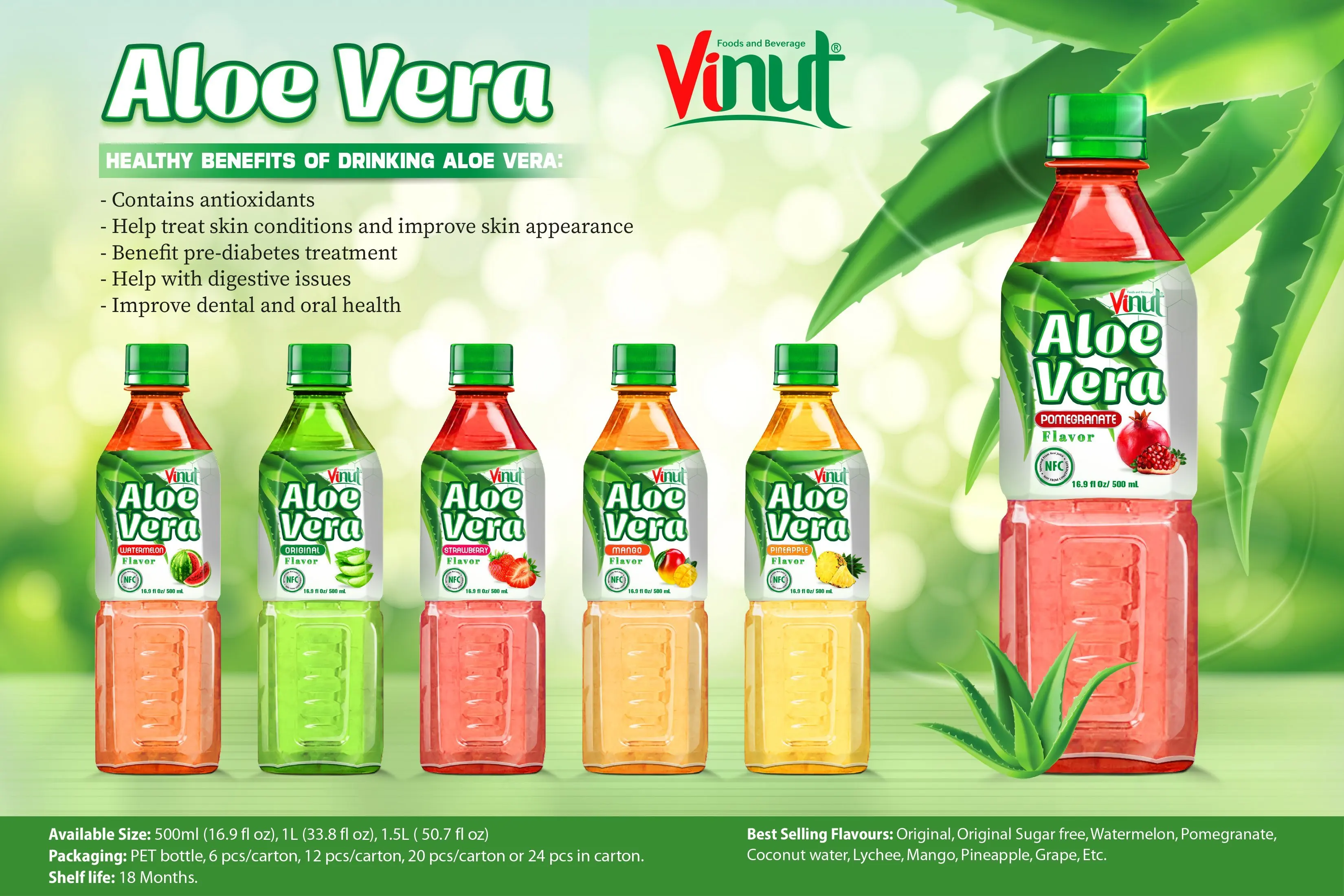 Original Aloe Vera Juice Drink 1500ml VINUT Brand Wholesaler Distributor Free Sample Free Design Fast Delivery