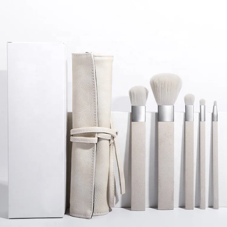 Eco-friendly Brush Beauty Tools Eyebrow Foundation Brush Wheat Straw 5pcs makeup brushes with PU bag
