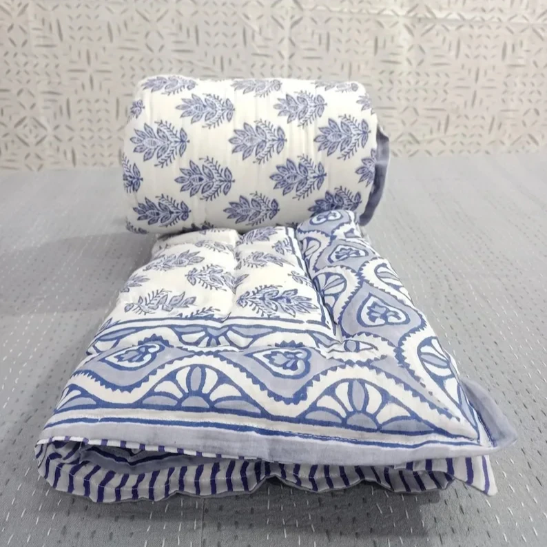 Home & Living Dry Cleaned Reversible Handblock Printed Baby Quilt for Wholesale Purchase at Best Price