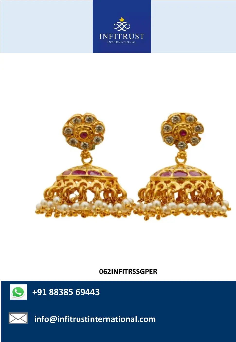 Classic Design Gold Plated CZ Ruby Pearl Beaded Stone Studded Women Antique Earrings on Festival Wear at Best Selling Price